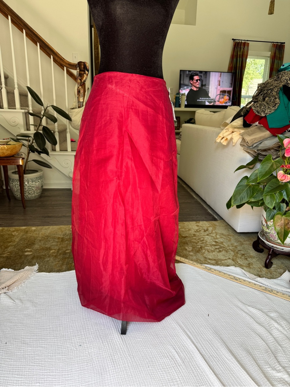 Nicole Miller Deadstock 100% Silk Vibrant Red Maxi Skirt